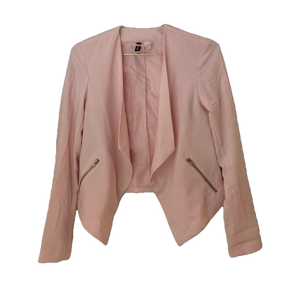 H&M Light Pink Crepe Jacket With Silver Zippers